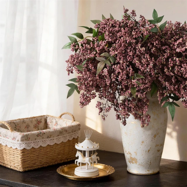 Alt view image 2 of 7 - 6Pcs 43In Faux Berry Stems, Artificial Nandina Fall Decor, Dusty Plum