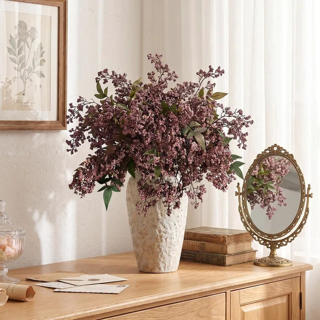 Alt view image 5 of 7 - 6Pcs 43In Faux Berry Stems, Artificial Nandina Fall Decor, Dusty Plum