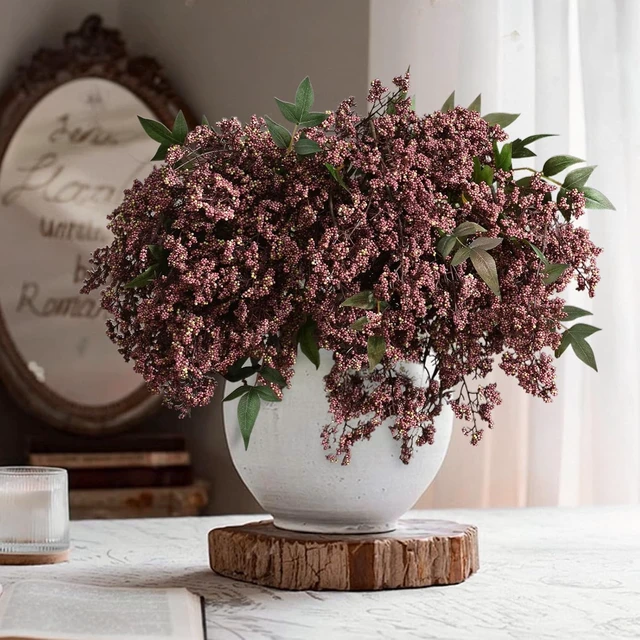 Alt view image 7 of 7 - 6Pcs 43In Faux Berry Stems, Artificial Nandina Fall Decor, Dusty Plum