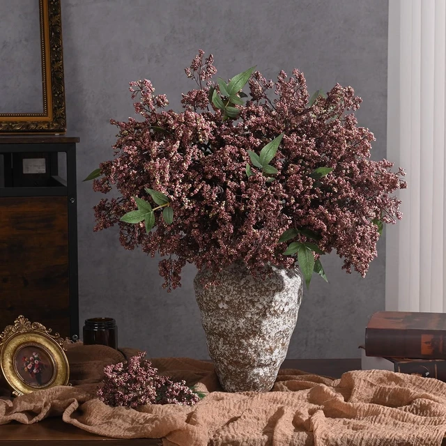 Alt view image 6 of 7 - 6Pcs 43In Faux Berry Stems, Artificial Nandina Fall Decor, Dusty Plum