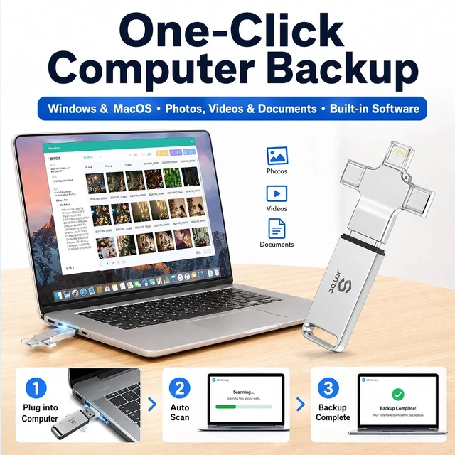 Alt view image 5 of 7 - 128GB True Plug & Auto Backup Photo Stick for iPhone iPad Android Computer