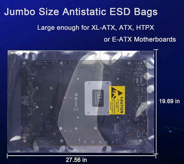 Alt view image 2 of 6 - 10Pcs Huge Open Top Antistatic Bags19.69x27.56in Big Extra Large Anti-Static Shielding ESD Bag with Sticks for Motherboard GPU Graphics Card Electronics