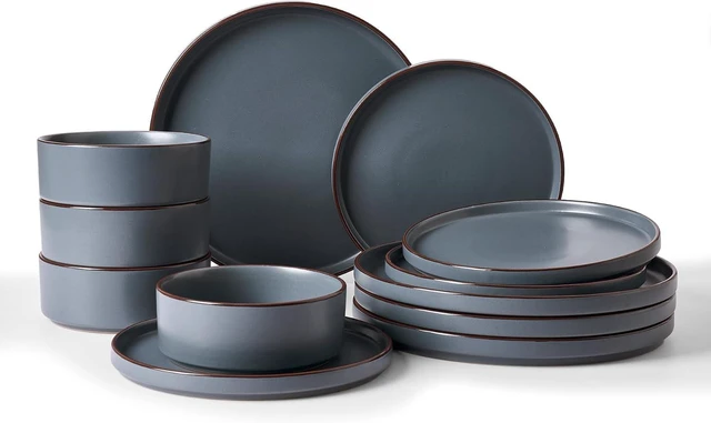 Main image of Nebula Ridge 12-Piece Stoneware Dinnerware Set, Charcoal
