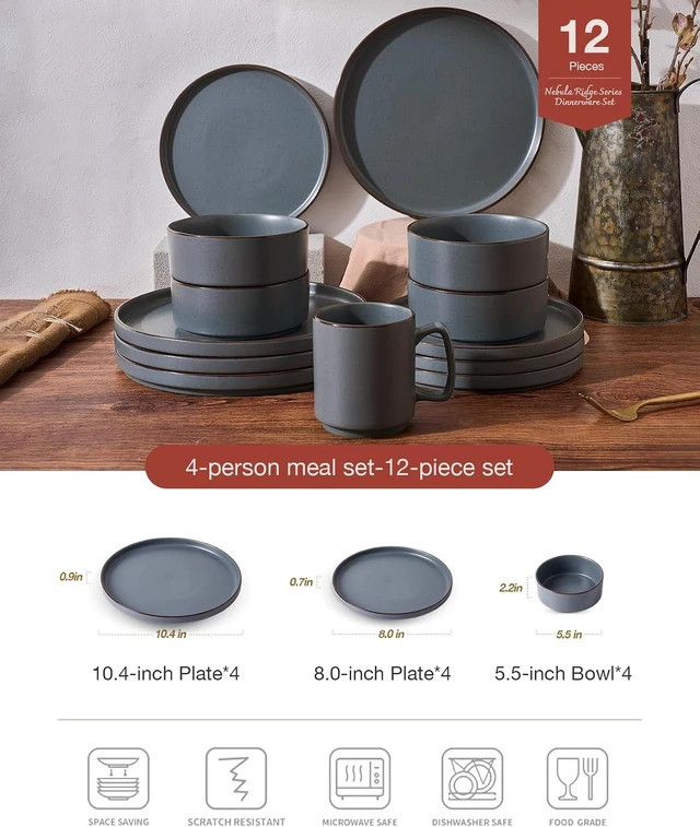 Alt view image 2 of 7 - Nebula Ridge 12-Piece Stoneware Dinnerware Set, Charcoal