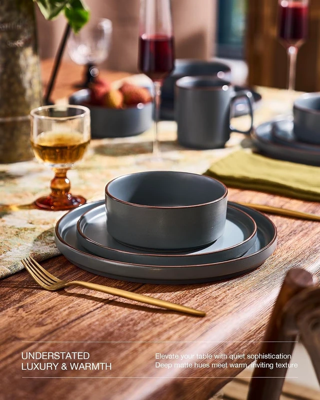 Alt view image 3 of 7 - Nebula Ridge 12-Piece Stoneware Dinnerware Set, Charcoal