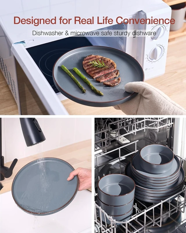 Alt view image 7 of 7 - Nebula Ridge 12-Piece Stoneware Dinnerware Set, Charcoal