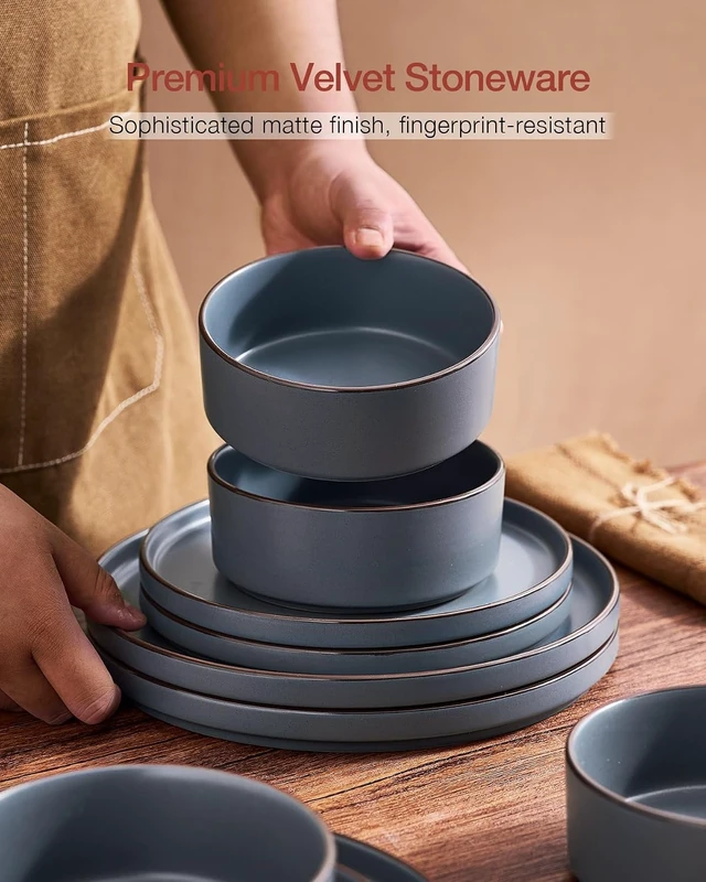 Alt view image 6 of 7 - Nebula Ridge 12-Piece Stoneware Dinnerware Set, Charcoal
