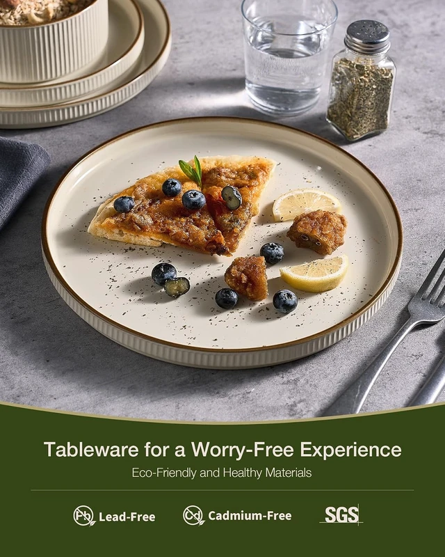 Alt view image 3 of 7 - Plates and Bowls Set with Rim, Stoneware Dinnerware Sets for 4