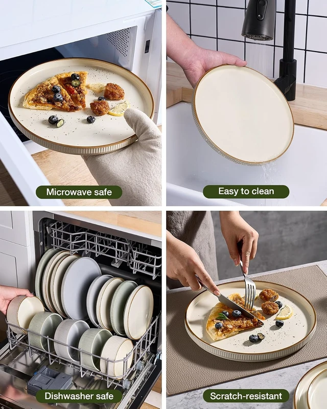 Alt view image 7 of 7 - Plates and Bowls Set with Rim, Stoneware Dinnerware Sets for 4