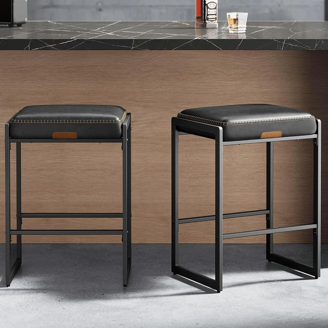 Main image of Bar Stools Set of 2, Counter Height, PU Leather, 26-Inch
