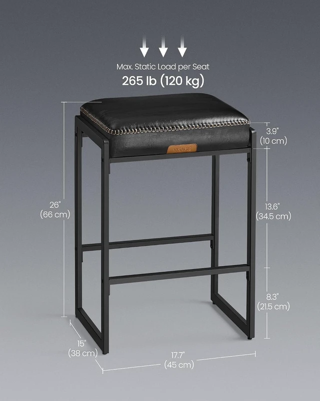 Alt view image 2 of 7 - Bar Stools Set of 2, Counter Height, PU Leather, 26-Inch