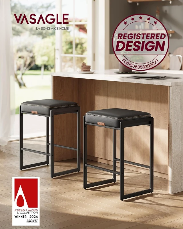 Alt view image 3 of 7 - Bar Stools Set of 2, Counter Height, PU Leather, 26-Inch