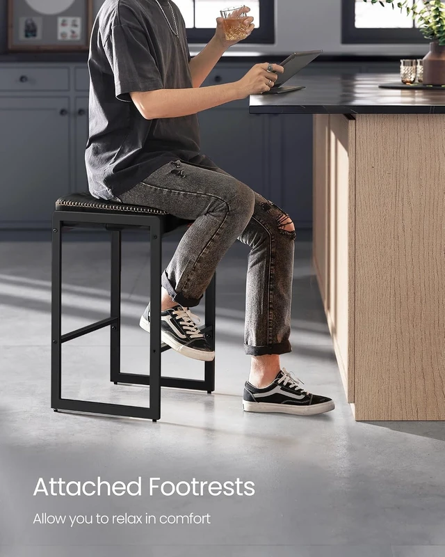 Alt view image 7 of 7 - Bar Stools Set of 2, Counter Height, PU Leather, 26-Inch