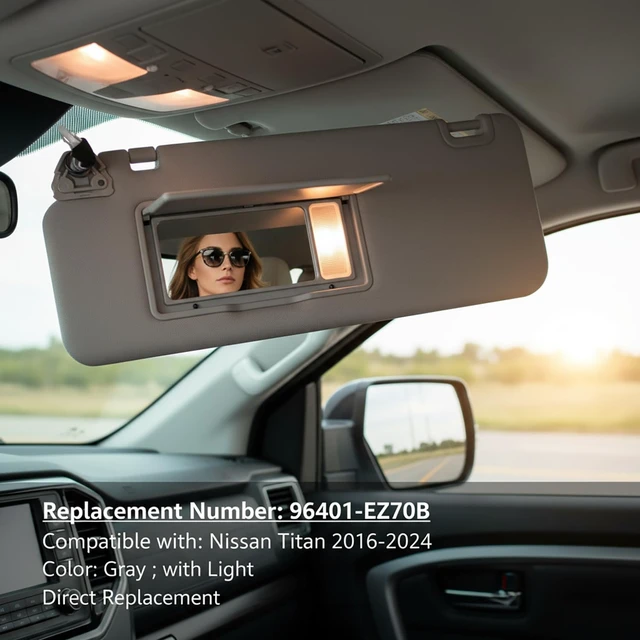 Alt view image 3 of 7 - Left Side Sun Visor for Nissan Titan 2004-2024 QX56 Armada 2004-2014