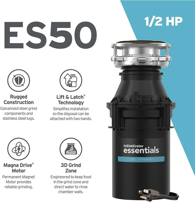 Alt view image 2 of 7 - ES50 W/C, 1/2 HP Continuous Feed Garbage Disposal with Cord