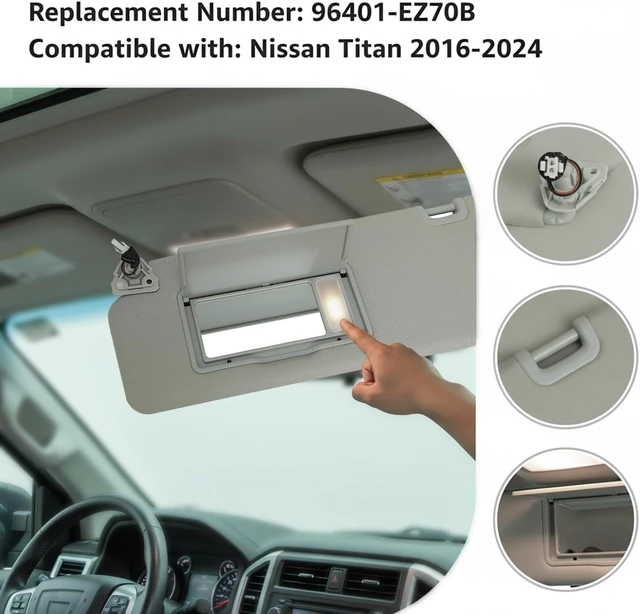 Alt view image 5 of 7 - Left Side Sun Visor for Nissan Titan 2004-2024 QX56 Armada 2004-2014
