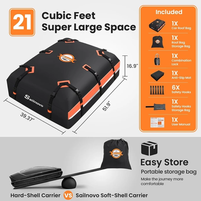 Alt view image 2 of 7 - Car Rooftop Cargo Carrier 21 Cubic Feet Waterproof Soft Roof Bag