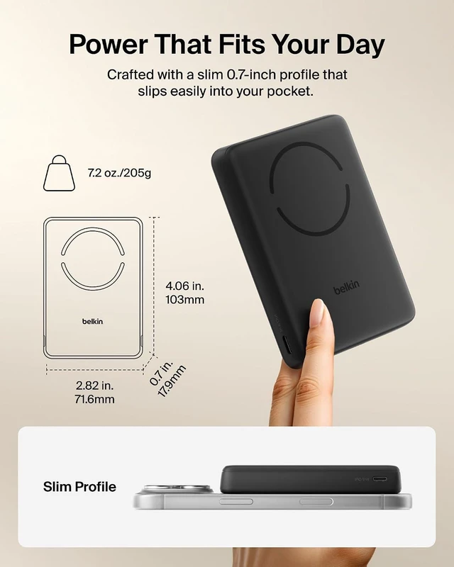 Alt view image 4 of 7 - 10000mAh Qi2 15W Slim Magnetic Power Bank with USB C Cable