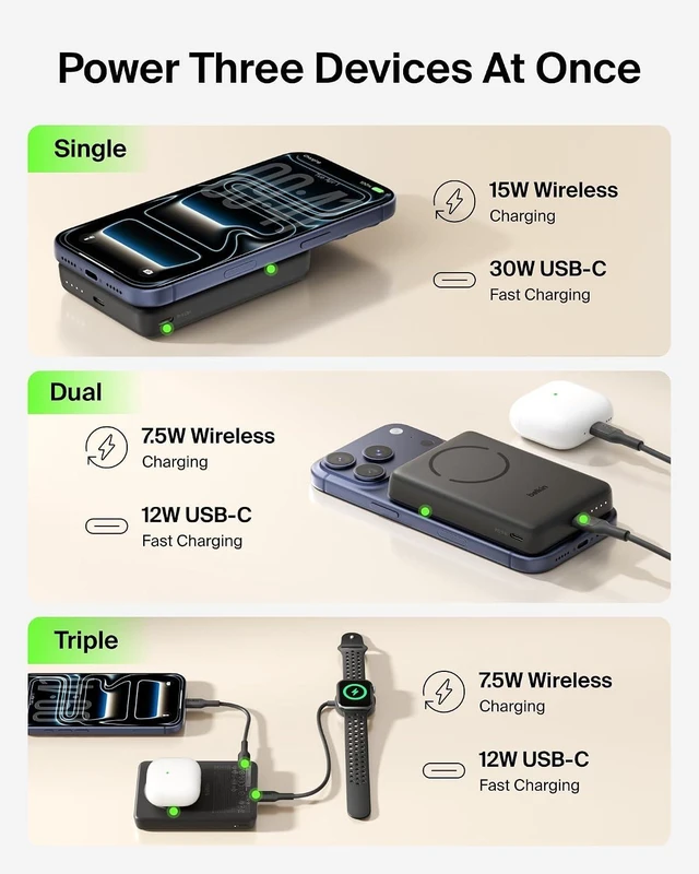Alt view image 5 of 7 - 10000mAh Qi2 15W Slim Magnetic Power Bank with USB C Cable