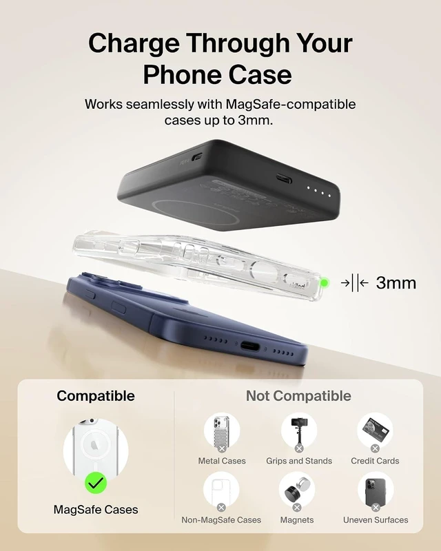 Alt view image 7 of 7 - 10000mAh Qi2 15W Slim Magnetic Power Bank with USB C Cable