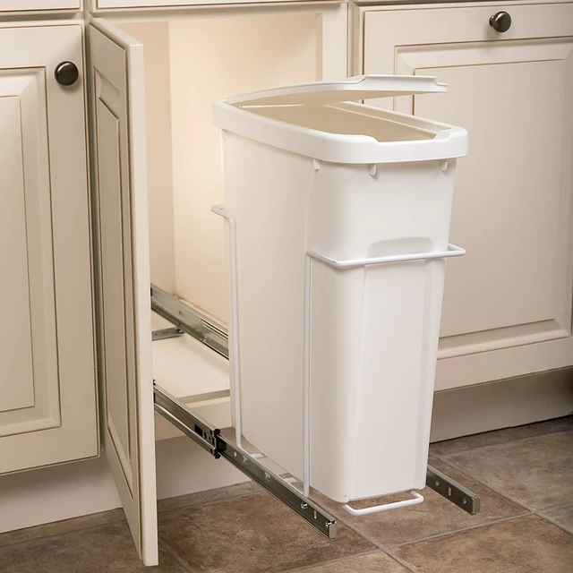 Alt view image 5 of 7 - SBM9-1-20WH 8.38 in. W x 20 in. D x 17.31 in. H In Cabinet Pull-Out Bottom Mount 20qt Trash Can