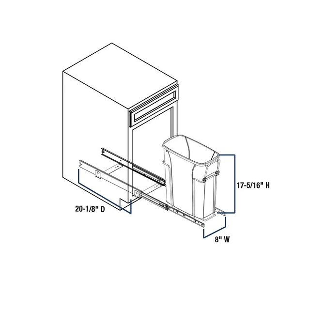Alt view image 6 of 7 - SBM9-1-20WH 8.38 in. W x 20 in. D x 17.31 in. H In Cabinet Pull-Out Bottom Mount 20qt Trash Can