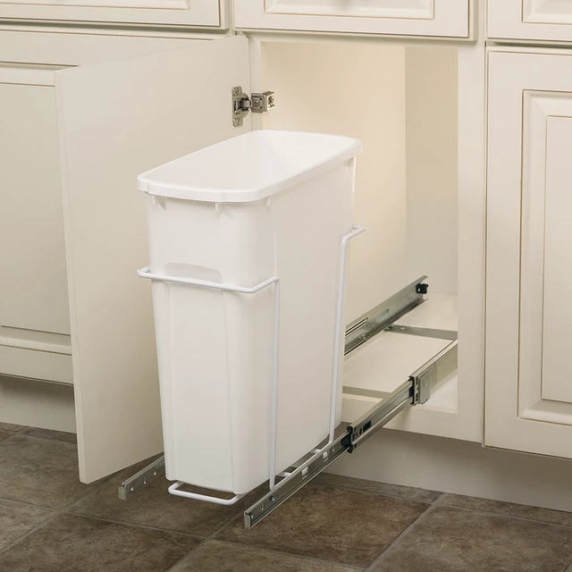 Alt view image 7 of 7 - SBM9-1-20WH 8.38 in. W x 20 in. D x 17.31 in. H In Cabinet Pull-Out Bottom Mount 20qt Trash Can