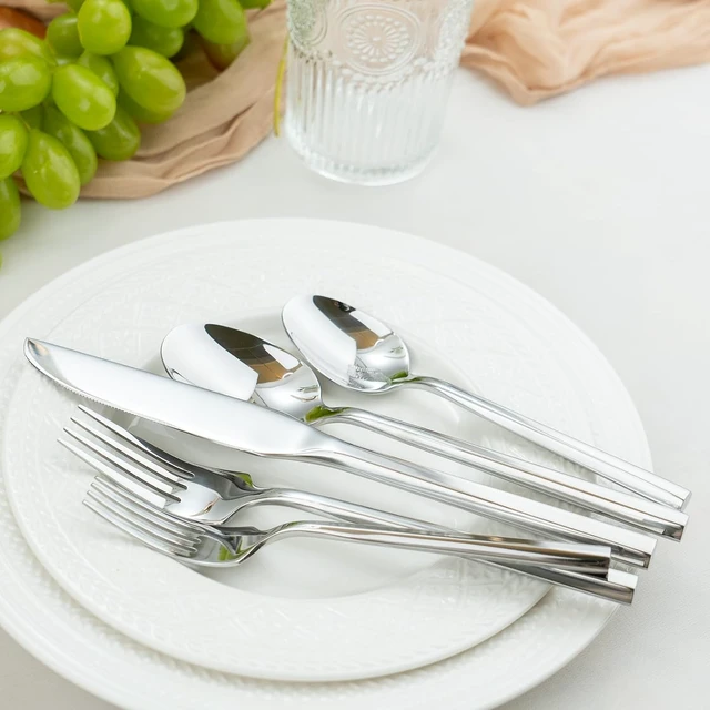 Alt view image 2 of 7 - Hexagon 40-Piece Forged Silverware Set Stainless Steel Flatware Set Cutlery Set,Service for 8,Mirror Finish,Dishwasher Safe