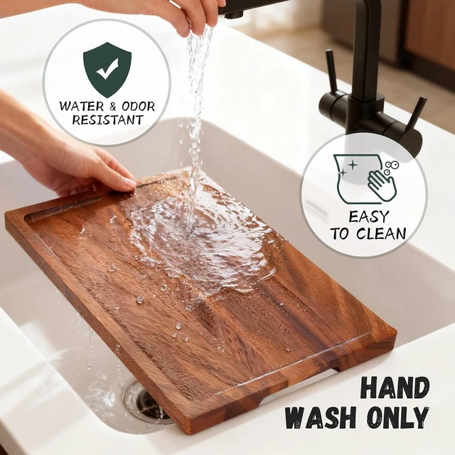 Alt view image 4 of 7 - 3-Piece 100% Natural Solid Walnut Cutting Boards, Chopping Blocks with Anti-Slip Stand, Deep Juice Channel & Recessed Handles, Ideal for Meat & Vegetable Prep, Perfect Gifts for Home Cooks