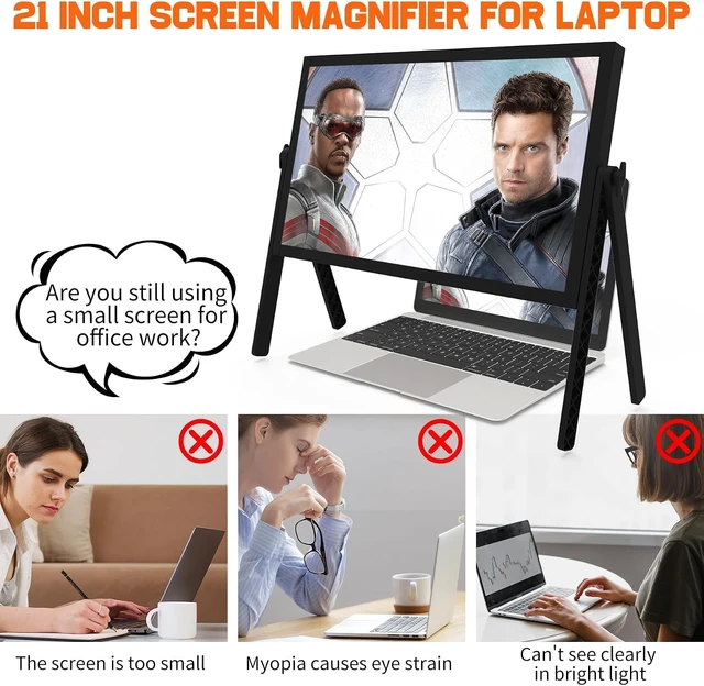 Alt view image 2 of 7 - 21 inch Screen Magnifier for Laptop 3D HD Screen Expanders for Movies, Videos, and Gaming, Screen Enlarger with Adjustable Angle Design Amplifier Desktop Magnifying for Seniors Reading (Black)