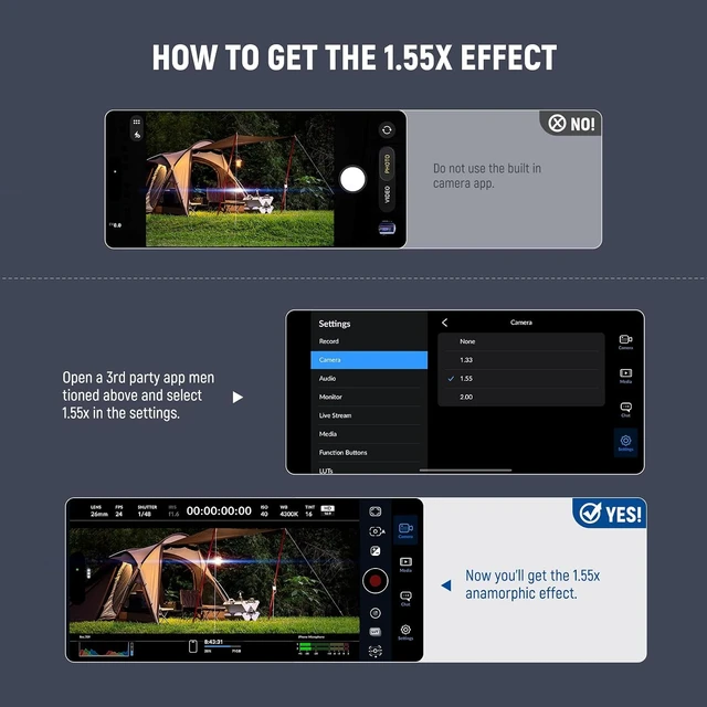 Alt view image 5 of 7 - 1.55X Blue Flare Anamorphic Phone Camera Lens with 17mm Threaded Clip, 4 Elements 4 Groups 2.4:1 Wide Screen Cinematic Mobile Photography Effect Compatible with iPhone Android , LS-75