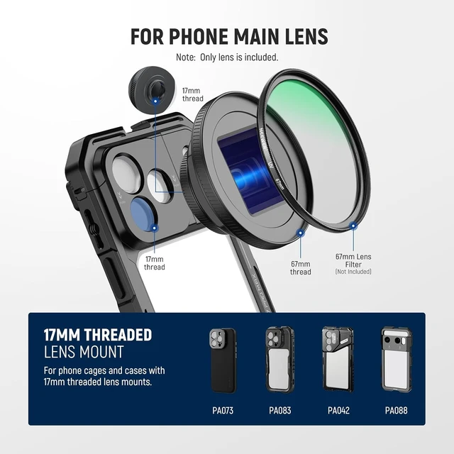 Alt view image 7 of 7 - 1.55X Blue Flare Anamorphic Phone Camera Lens with 17mm Threaded Clip, 4 Elements 4 Groups 2.4:1 Wide Screen Cinematic Mobile Photography Effect Compatible with iPhone Android , LS-75