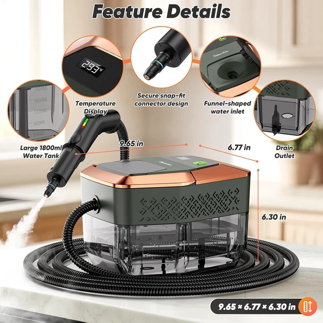 Alt view image 6 of 7 - Steam Cleaner for Home, Battery-Free Trigger Control, Steamer for Cleaning