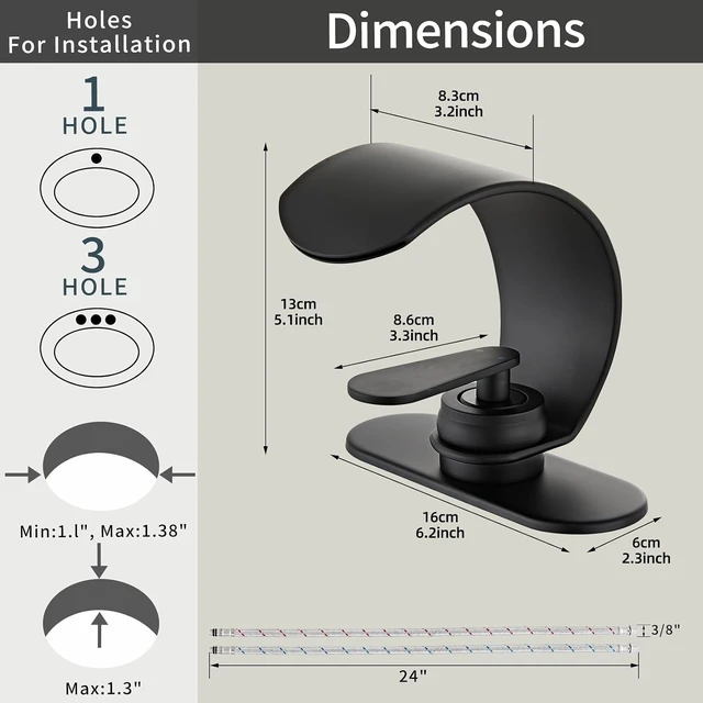 Alt view image 3 of 7 - Black Waterfall Single Hole Bathroom Sink Faucet, Solid Brass Single Handle Modern Bathroom Faucet, Snake Shape Design Basin Tap, Hollow Vessel Faucet with Deck Plate for 3 Holes