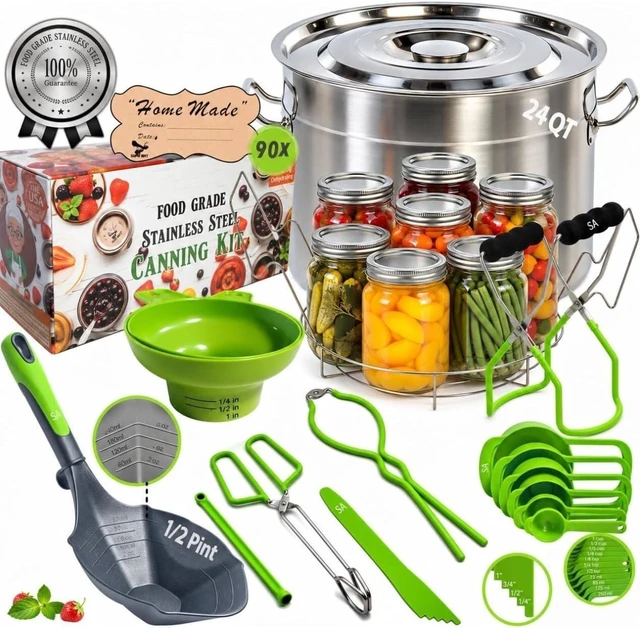 Main image of Food-Grade 24 Qt Stainless Steel Canning Pot with Rack and Lid, Large Water Bath Canner, Full Home Canning Supplies Starter Kit