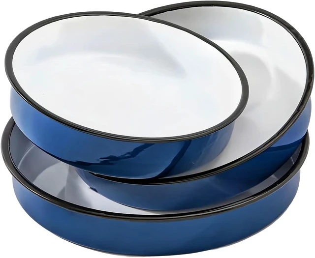 Main image of 3-Pack Enamel Roasting & Baking Pan Set 10/12/14 Inch Round Cake Pans, High Temperature Resistant Baking Dishes for Turkey Pizza Casseroles Oven Bakeware PFOA & PTFE Free Ideal Gift for Mom - CookWare