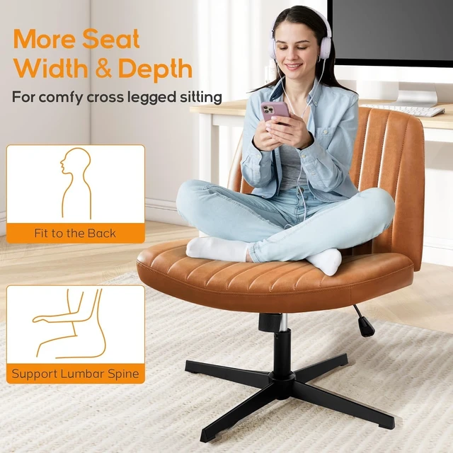 Alt view image 3 of 7 - Criss Cross Chair, Cross Legged Vanity Chair No Wheels, Home Office