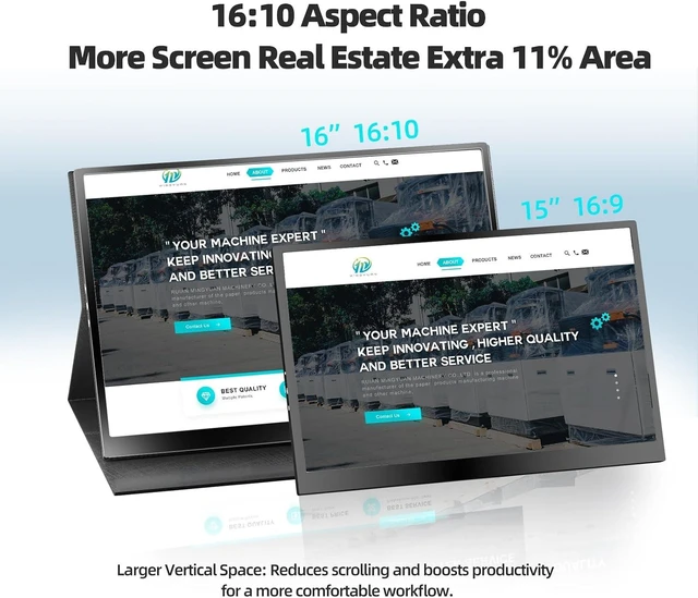 Alt view image 2 of 7 - 16" Portable Gaming Monitor 144Hz 1920x1200 IPS HDR USB-C