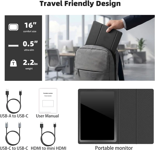Alt view image 6 of 7 - 16" Portable Gaming Monitor 144Hz 1920x1200 IPS HDR USB-C