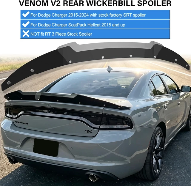 Alt view image 2 of 7 - Venom V2 Rear Wickerbill Spoiler for Dodge Charger 2015-2024 SRT ScatPack Hellcat, Add-on Type 2-Piece Rear Wicker Bill Spoiler with RivNut Tool (Gloss Black)