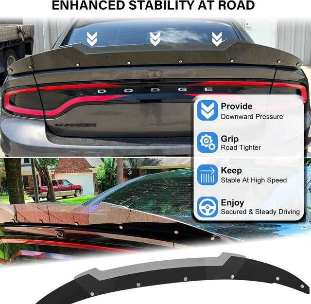 Alt view image 5 of 7 - Venom V2 Rear Wickerbill Spoiler for Dodge Charger 2015-2024 SRT ScatPack Hellcat, Add-on Type 2-Piece Rear Wicker Bill Spoiler with RivNut Tool (Gloss Black)