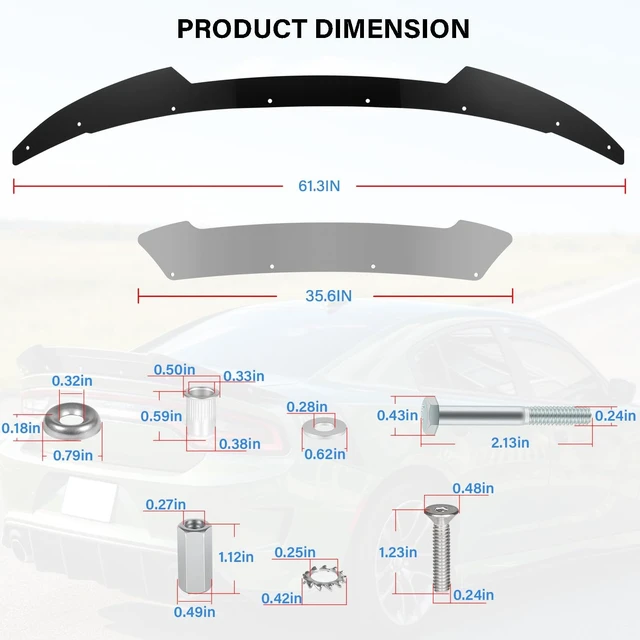 Alt view image 6 of 7 - Venom V2 Rear Wickerbill Spoiler for Dodge Charger 2015-2024 SRT ScatPack Hellcat, Add-on Type 2-Piece Rear Wicker Bill Spoiler with RivNut Tool (Gloss Black)