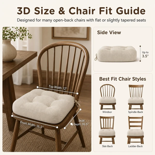 Alt view image 6 of 7 - Dining Chair Cushions 6 Pack, Thick Memory Foam Kitchen Seat Pads