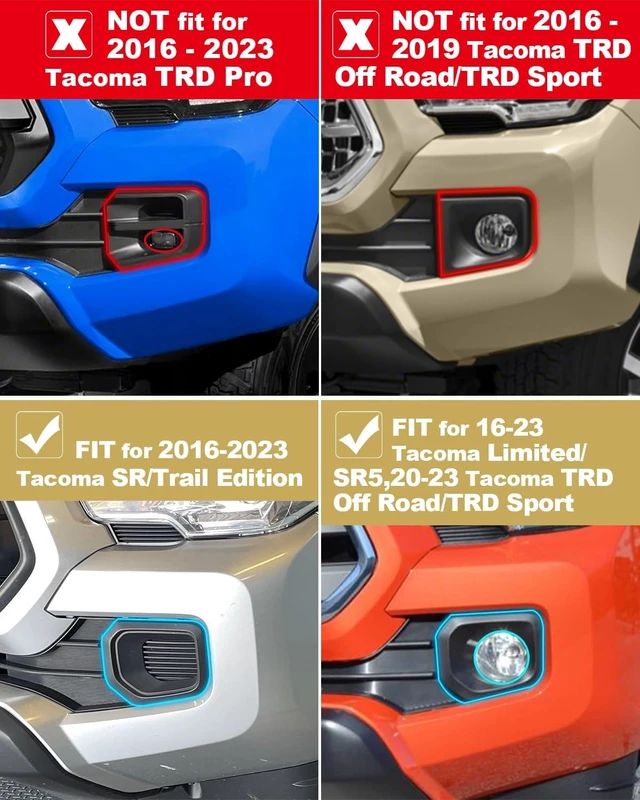 Alt view image 2 of 6 - LED Fog Lights Bezel Assemblies for 2016-2023 Tacoma DRL Amber Turn Signal