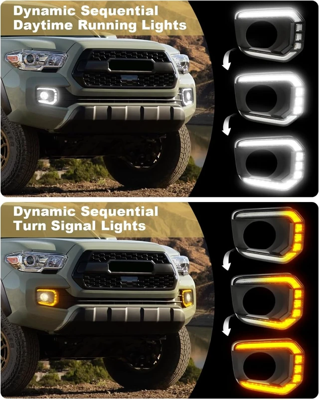 Alt view image 4 of 6 - LED Fog Lights Bezel Assemblies for 2016-2023 Tacoma DRL Amber Turn Signal