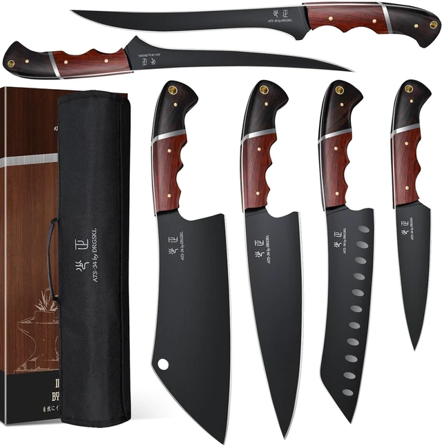Main image of Kitchen Knife Set with Bag - 6 PCS Chef Knife Set with Wooden Handle