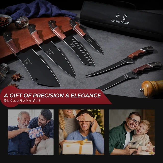 Alt view image 7 of 7 - Kitchen Knife Set with Bag - 6 PCS Chef Knife Set with Wooden Handle