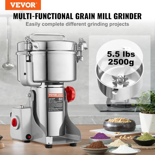 Alt view image 2 of 7 - 2000g Electric Grain Mill Grinder, High Speed 3400W Commercial Spice Grinders, Stainless Steel Pulverizer Powder Machine, for Dry Grains Spices Cereals Coffee Corn Pepper, Swing Type