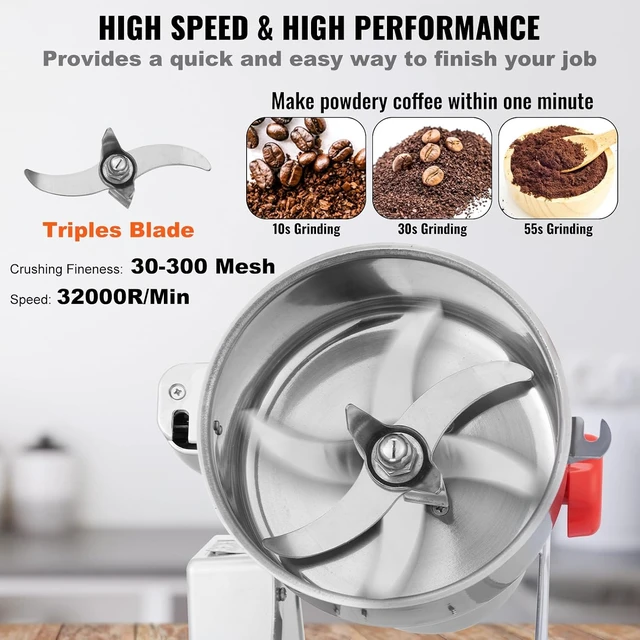 Alt view image 4 of 7 - 2000g Electric Grain Mill Grinder, High Speed 3400W Commercial Spice Grinders, Stainless Steel Pulverizer Powder Machine, for Dry Grains Spices Cereals Coffee Corn Pepper, Swing Type
