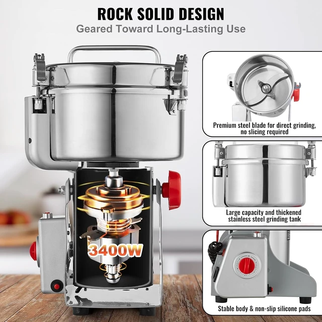 Alt view image 3 of 7 - 2000g Electric Grain Mill Grinder, High Speed 3400W Commercial Spice Grinders, Stainless Steel Pulverizer Powder Machine, for Dry Grains Spices Cereals Coffee Corn Pepper, Swing Type